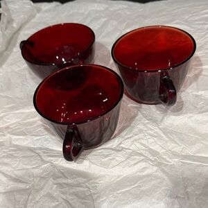 Crimson Glass Tea Cup Trio